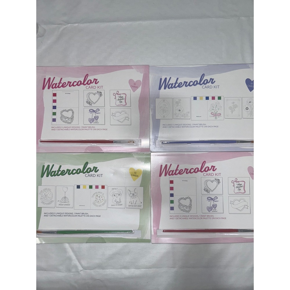 Watercolor Card Kit Bundle 4 Sets DIY Greeting Cards with Paint Brush 10 Count